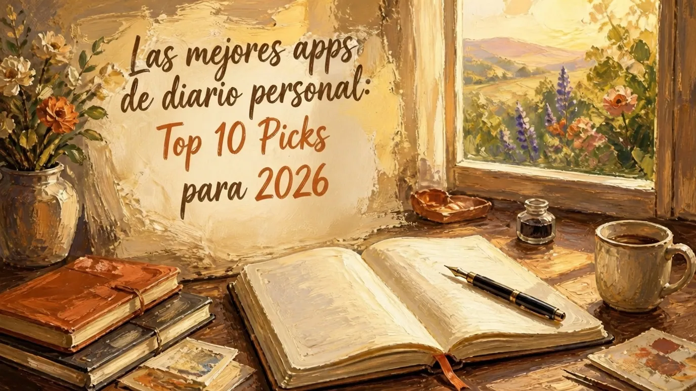 Ilustración en rotoscopia pictórica creada para el artículo Las mejores apps de diario personal: top 10 para 2026