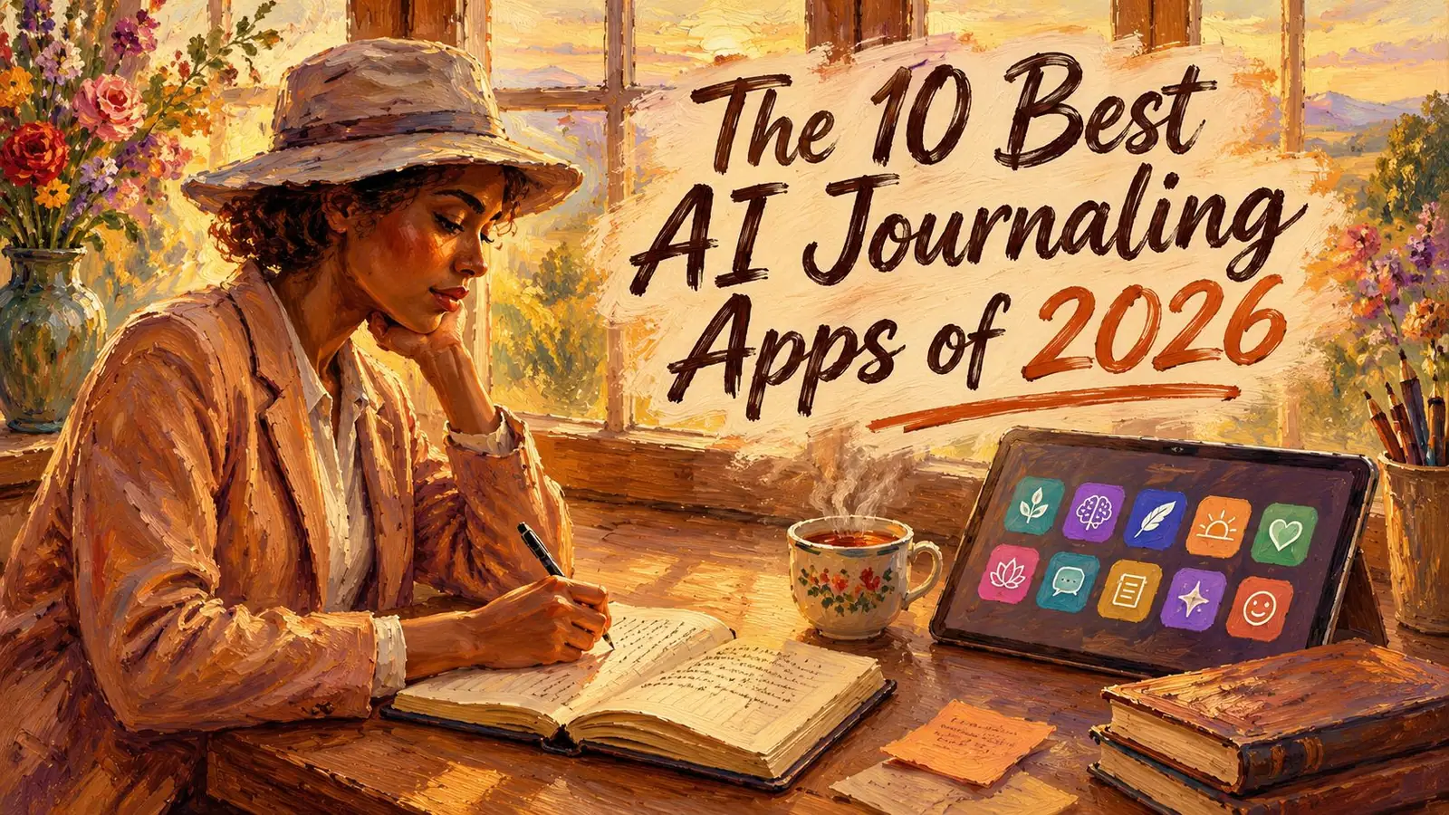 Painterly rotoscope illustration created for the article The 10 Best AI Journaling Apps of 2026